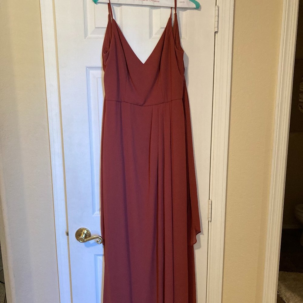 David's Bridal chiffon spaghetti strap bridesmaid dress- Cinnamon